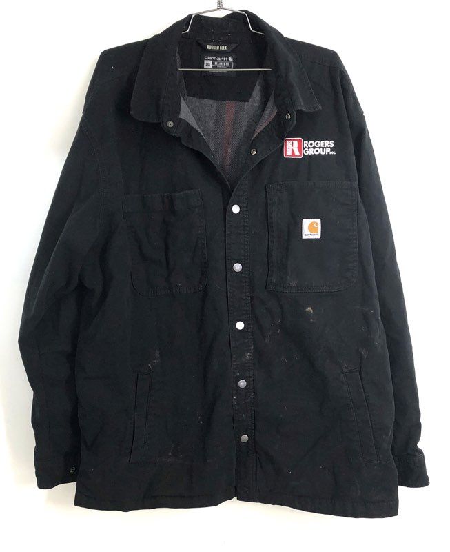 Carhartt Men's Black Rugged Flex Relaxed Fit Shirt Jacket Rogers Group Sz 2XL