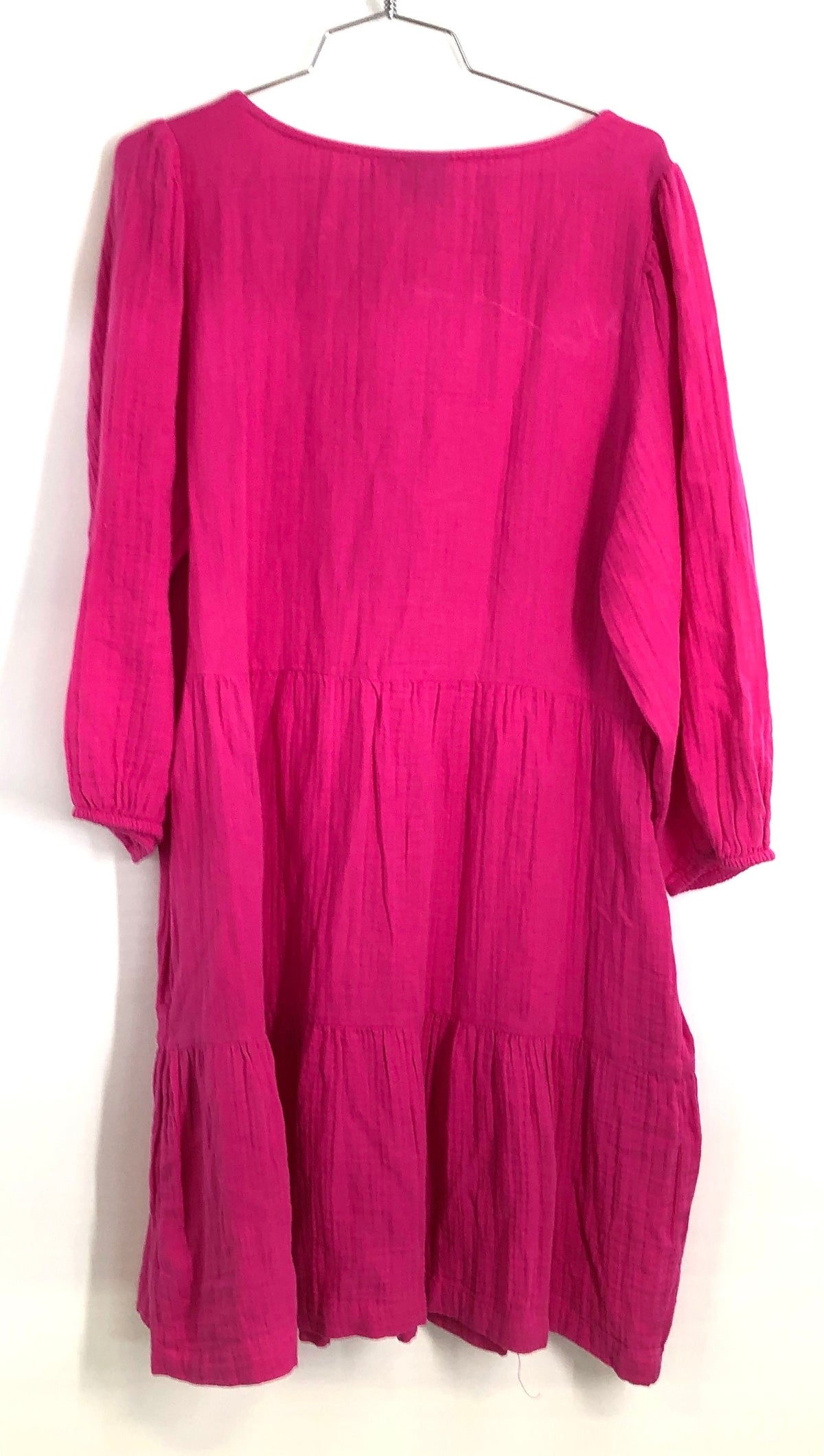 Gap Women's Pink Crinkle Cotton Gauze Tiered V-Neck Mini Dress Sz M Tall NWT