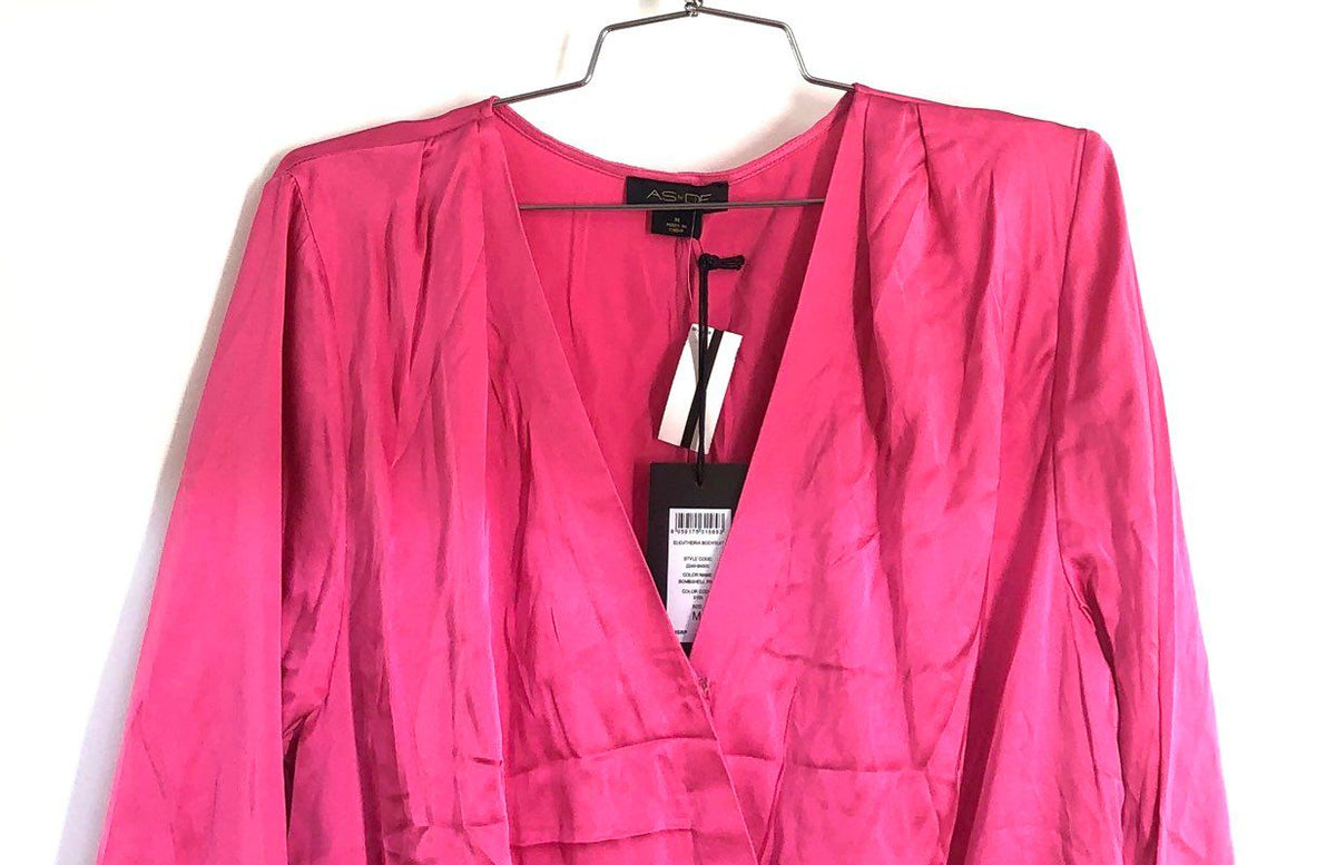 AS by DF Women's Eleutheria Silk Bodysuit Bombshell Pink NWT Sz M