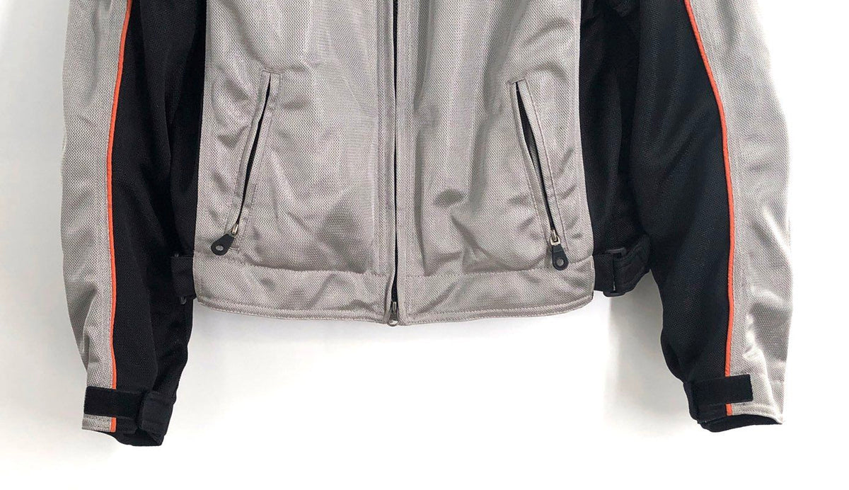 Harley-Davidson Silver Mesh Riding Jacket Orange Piping Bar & Shield Sz L