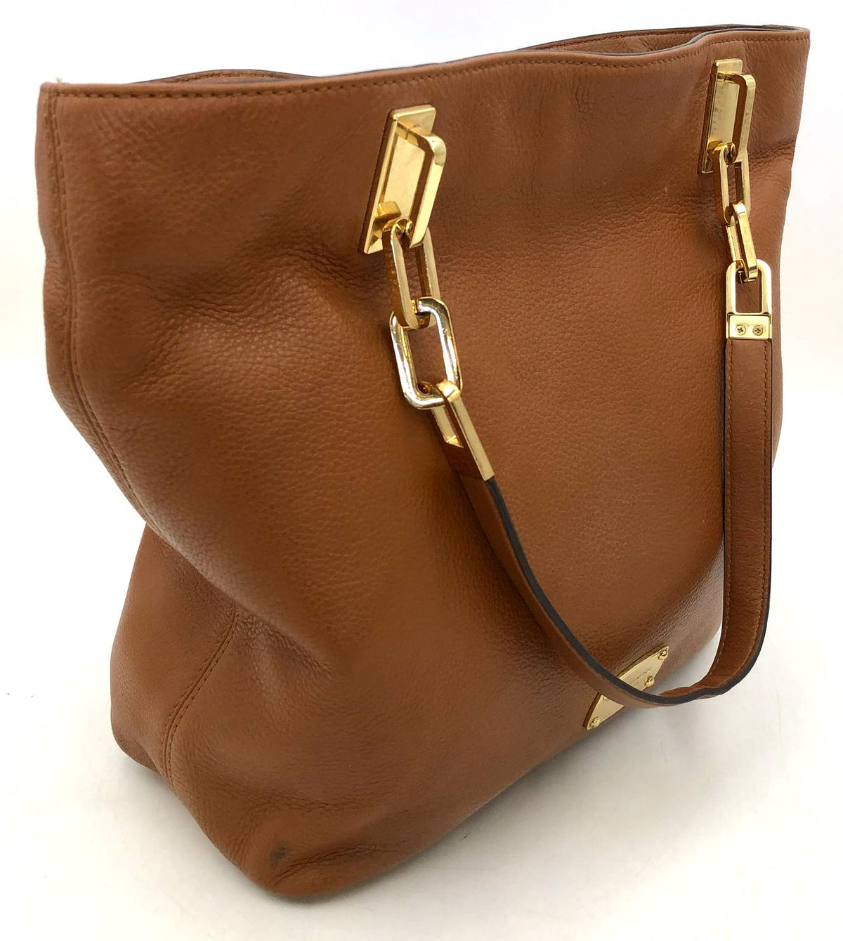 Michael Kors 'Brooke' Brown Pebbled Leather Shoulder Bag w/ Gold Accents (+COA)