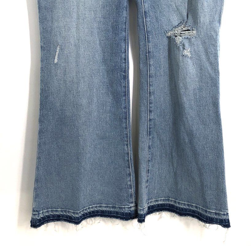 Express Women's '70s Flare Jeans Blue Mid Rise Distressed Raw Hem Sz 10S NWT
