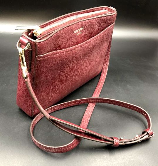 Kate Spade Deep Burgundy Pebbled Leather 'Ivy' Crossbody Bag (+COA)