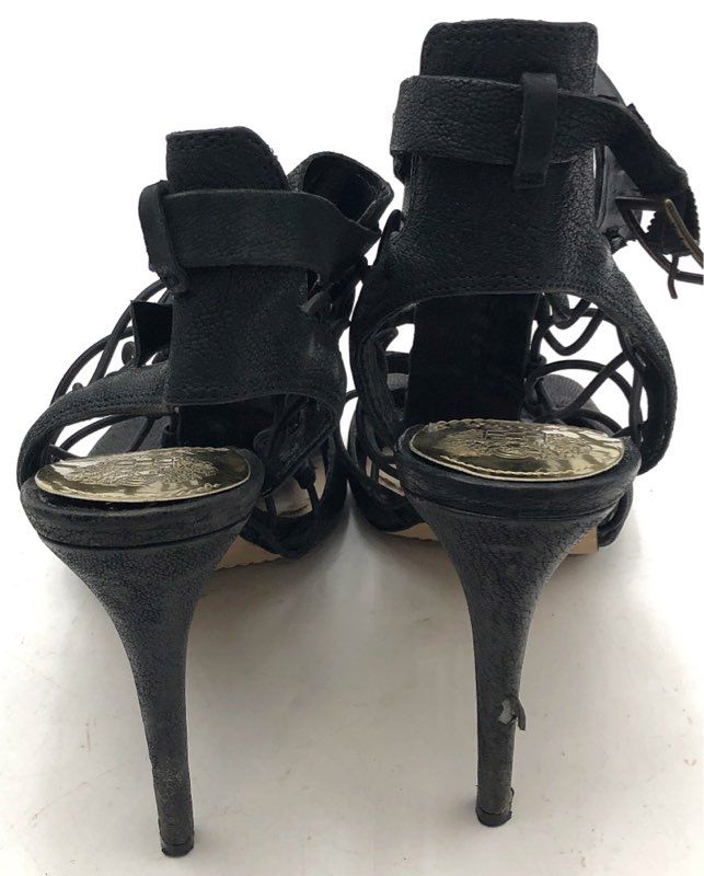 Vince Camuto Black Leather Cage Lace Up Stiletto Sandals Size 8M