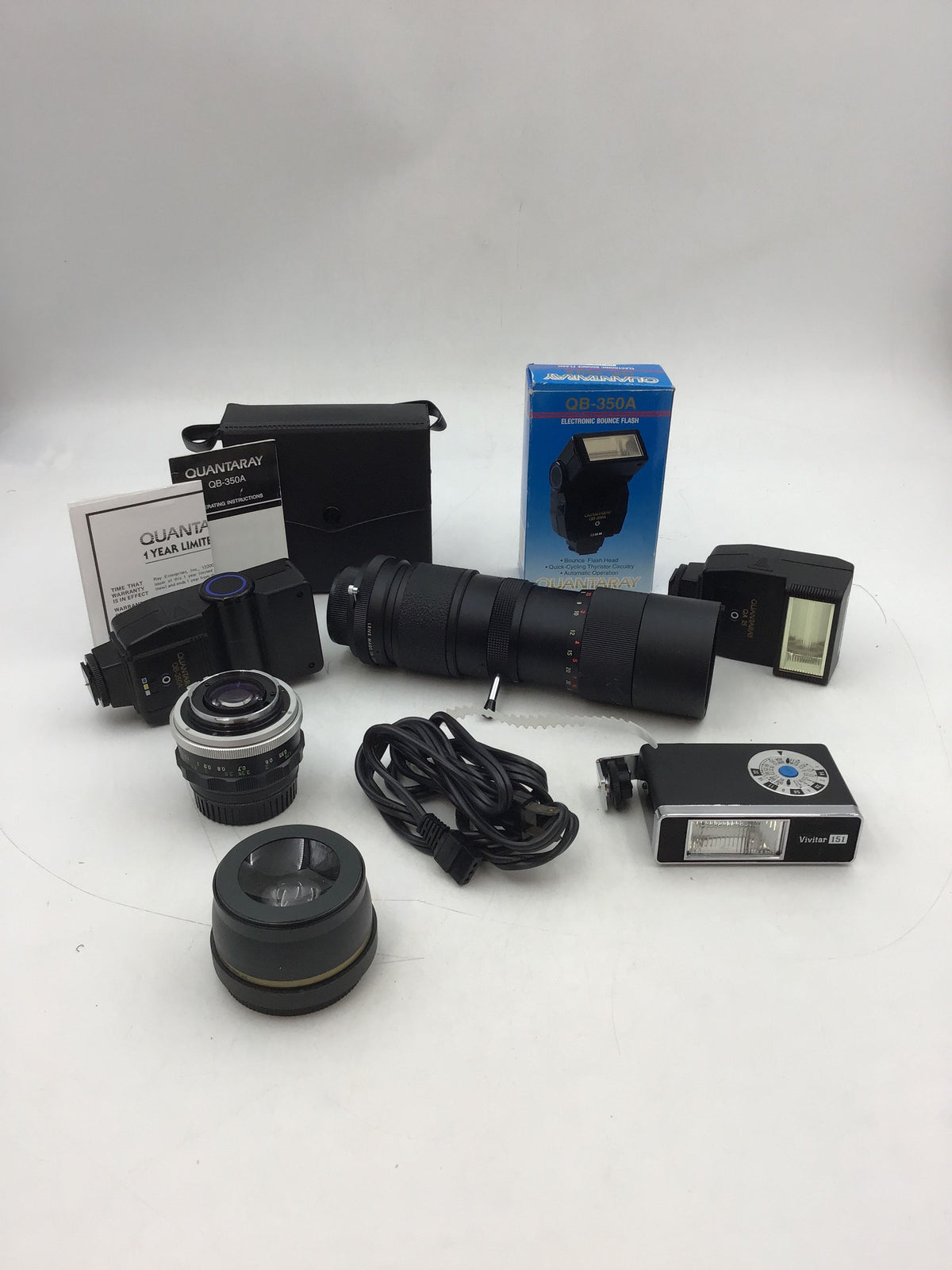 Vivitar, Quantaray QB-350A Shoe Mount Flash And Lenses W/Accessories Mixed Lot