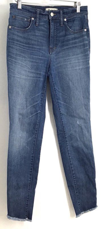 Madewell Women's 10" High-Rise Skinny Jeans Blue Raw Hem Whiskered Sz 27