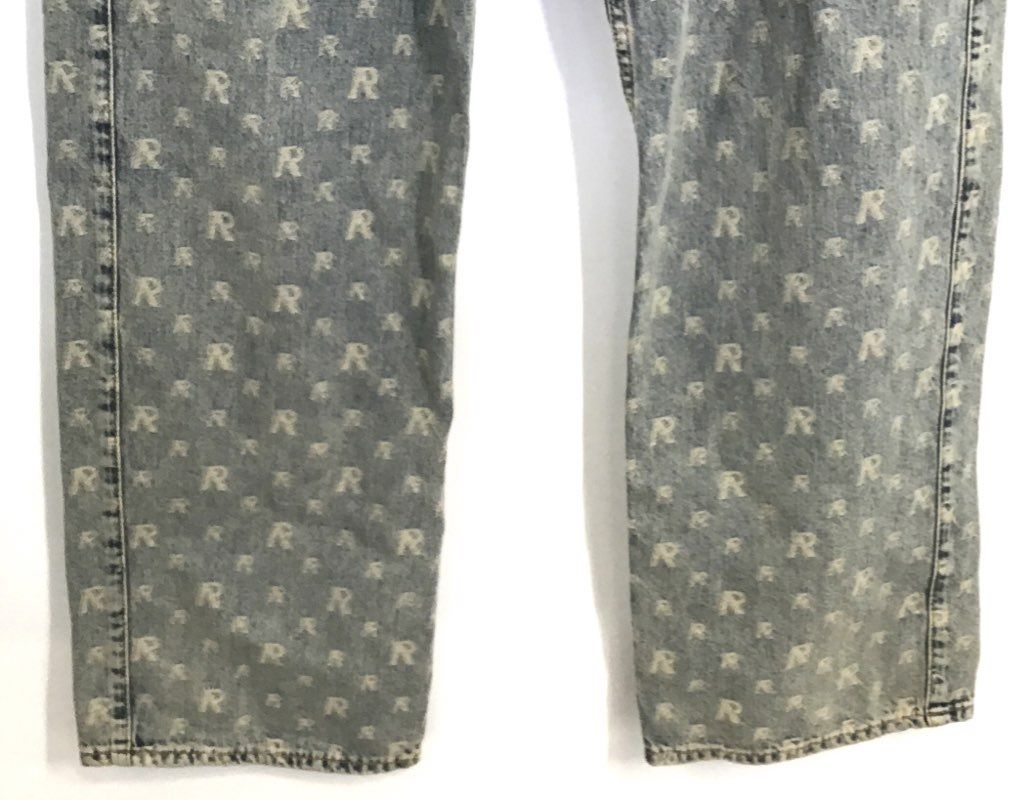 Represent Men's R3 Monogram Baggy Denim Blue Acid Wash Jeans Size 32