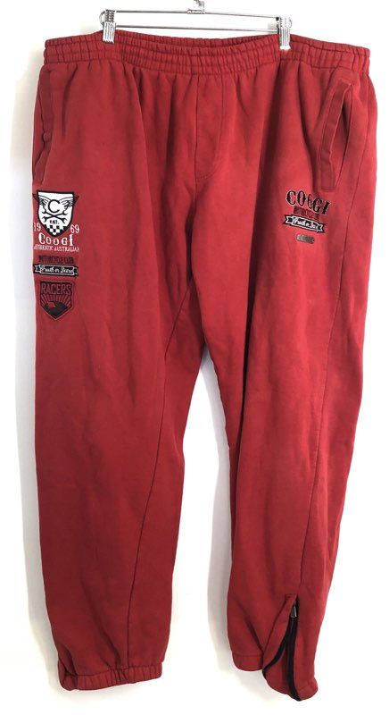 Coogi Men's Red Embroidered Motorcycle Club Sweatpants Joggers Zipper Sz XXXL