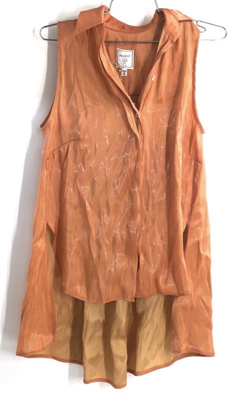 Noble 31 Women's Sleeveless Blouse Copper Silk Blend Iridescent Tunic USA Sz XS