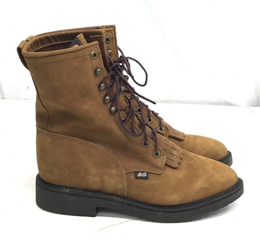 Justin Original Work Boots 0760 Kiltie Lace Up Tan Leather Men's Size 10EE