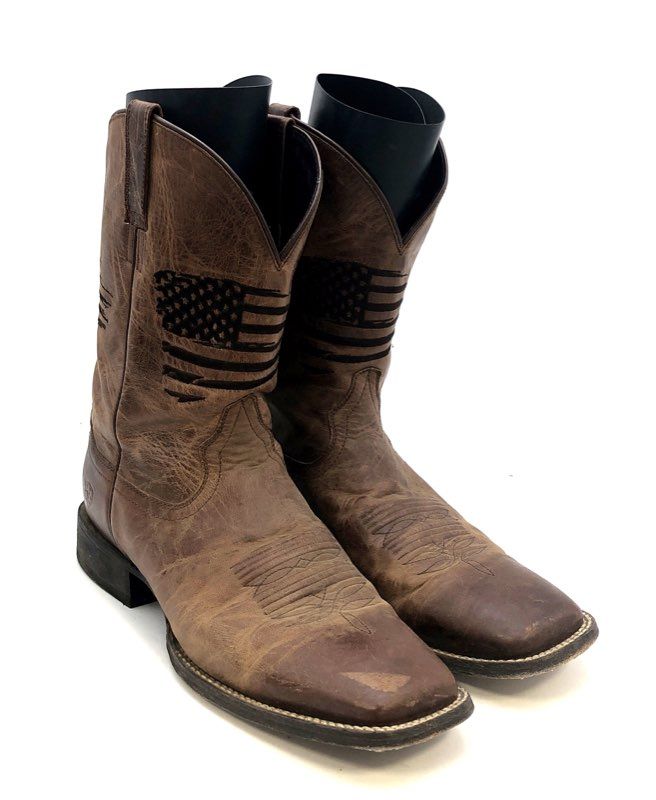 Ariat Circuit Patriot Brown Leather American Flag Western Boots Men's Size 12D