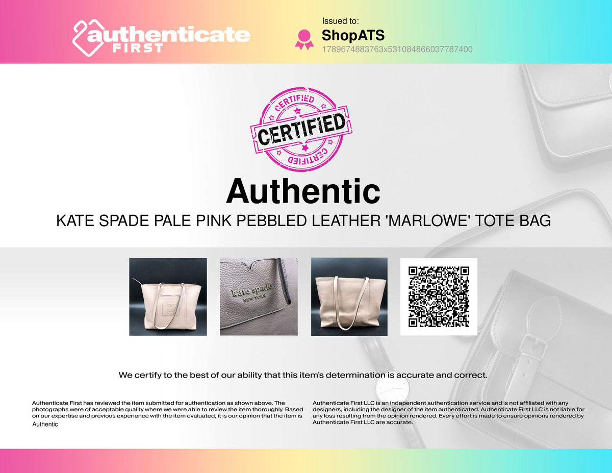 Kate Spade Pale Pink Pebbled Leather Marlowe Tote Bag COA
