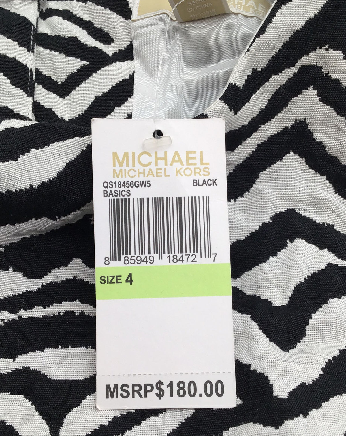 NWT Michael Kors Women&#39;s White Black Zebra Print Cut-Out Sheath Dress - Size 4