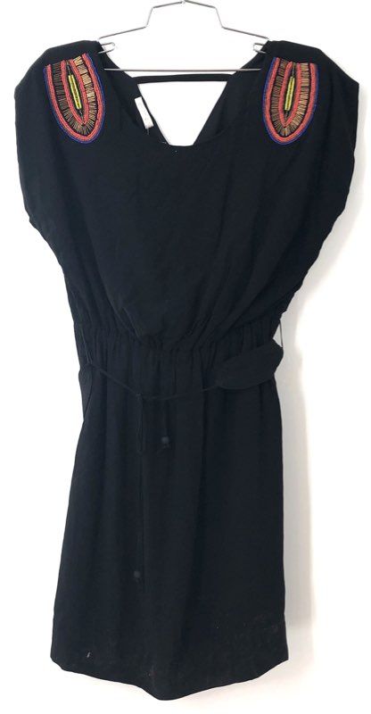 Promod NWT Women's Black Dress Beaded Shoulder Dolman Sleeve Sz 8
