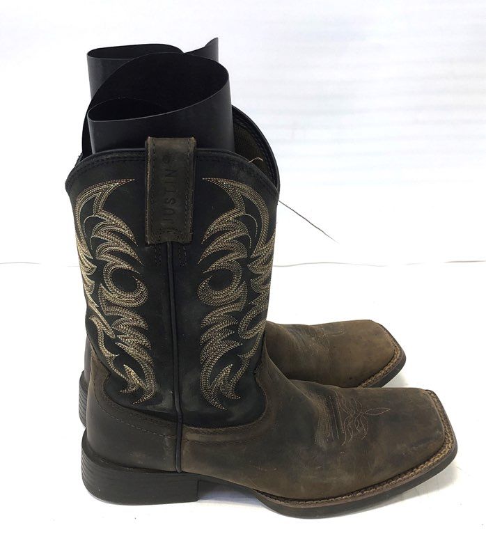 Justin MJ1011 Bent Rail Western Cowboy Boots Brown Black Square Toe Size 8D