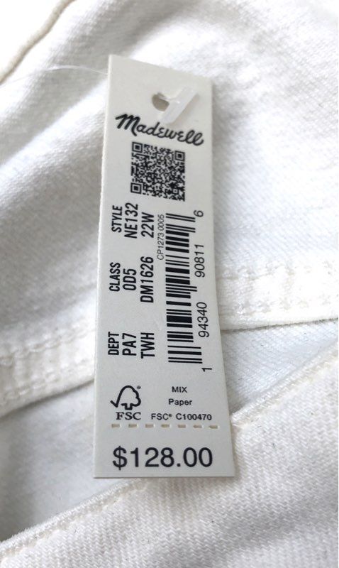 Madewell Women's Curvy Perfect Vintage Jean White High Rise Sz 22W NWT