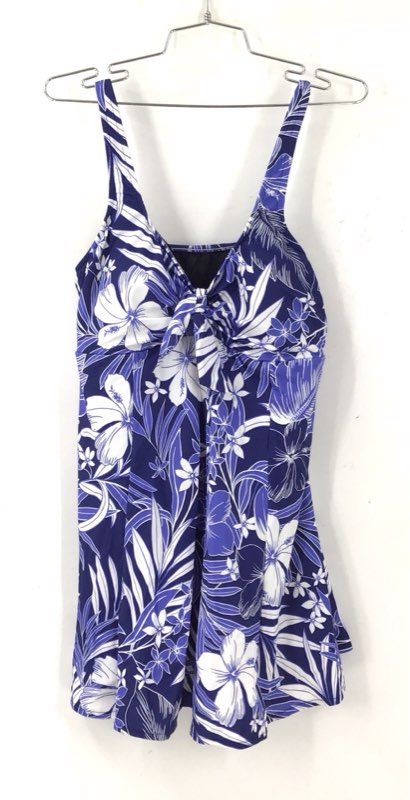 NWT Shape Solver Women's Denim Blue Floral One-Piece Swimdress - Size 17