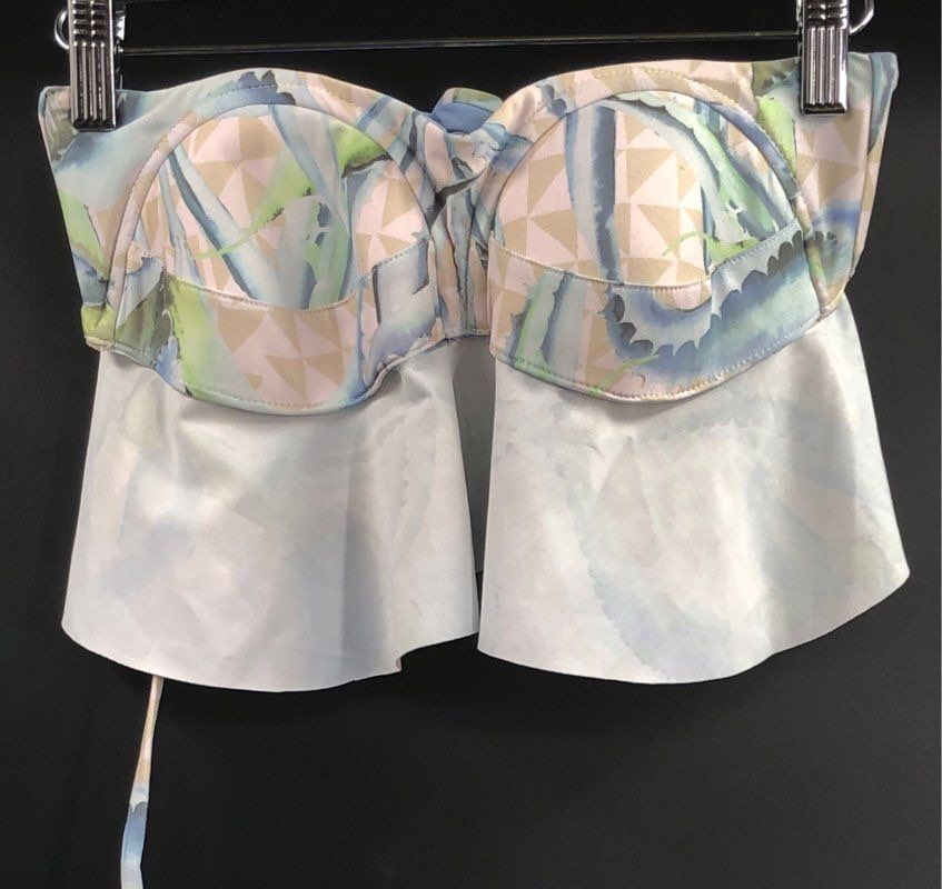 Mara Hoffman Women's Peplum Bikini Top Pastel Pink Geometric Underwire Sz S NWT