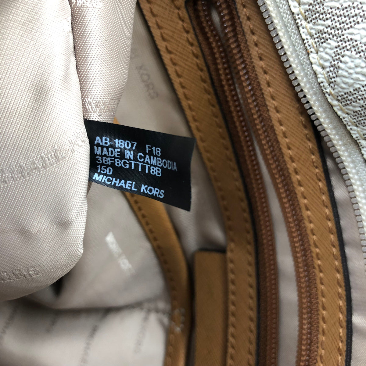 Michael Kors Ivory Brown Signature Logo Jet Set Tote Handbag COA