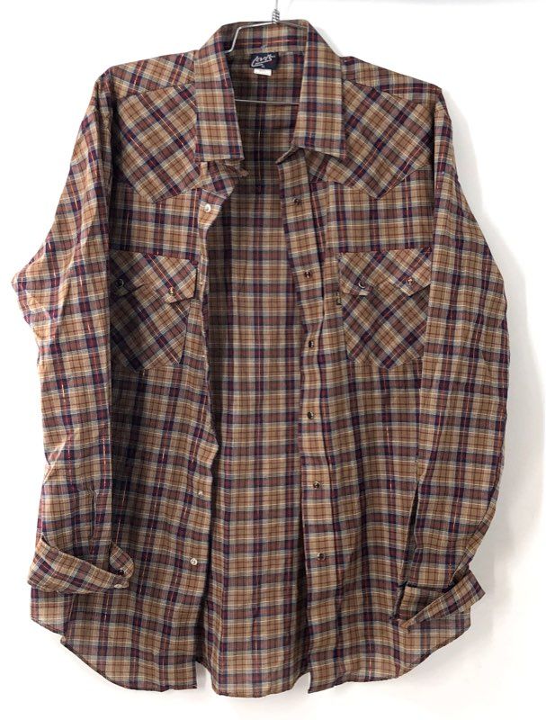 Vintage 80s Levi's Pearl Snap Western Shirt Lurex Plaid Tapered Fit Sz XL