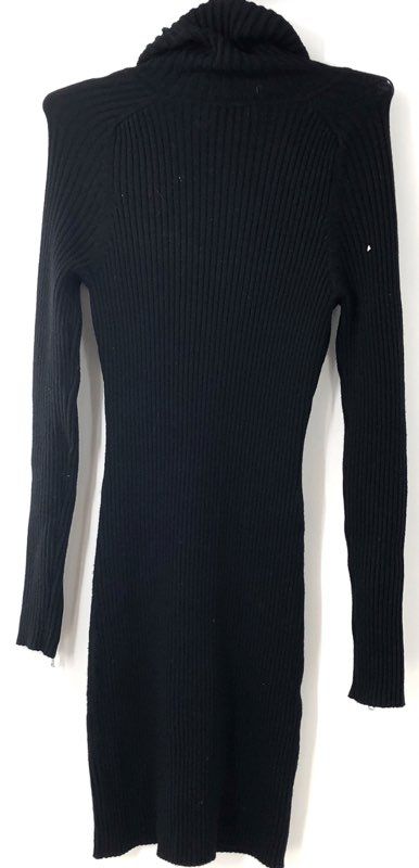 Milly Women's Black Ribbed Wool Knit Turtleneck Dress Suede Pockets Sz M