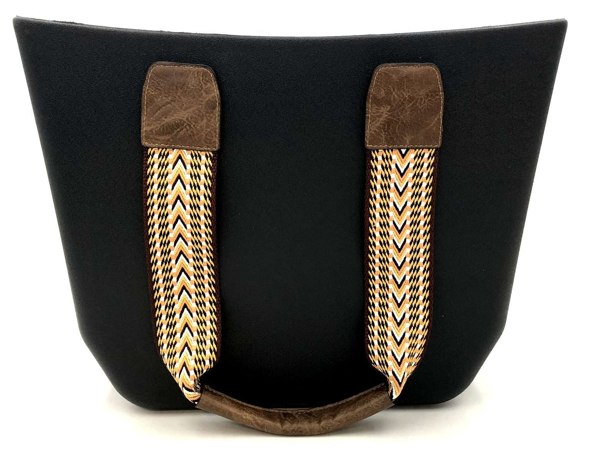 Versa Black Rubber Tote with Multicolor Geometric Pattern Interchangeable Strap