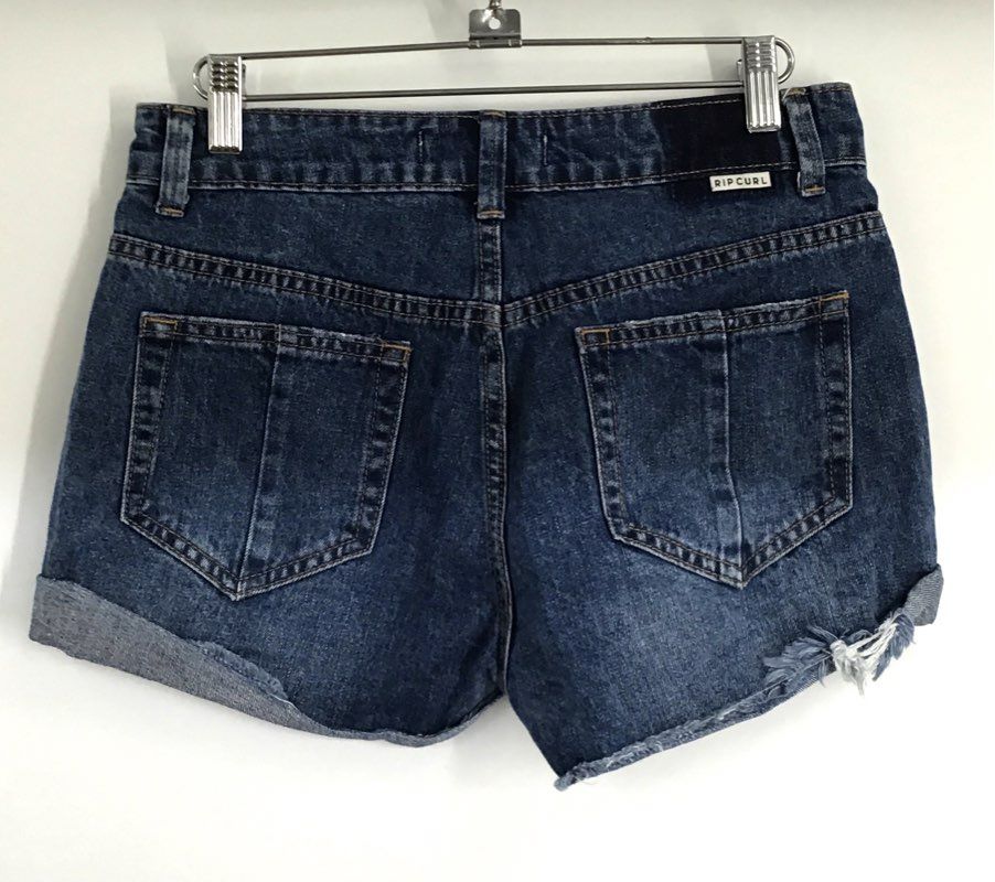 Rip Curl Women's Dark Wash Denim Cuffed Distressed Shorts Sz 25