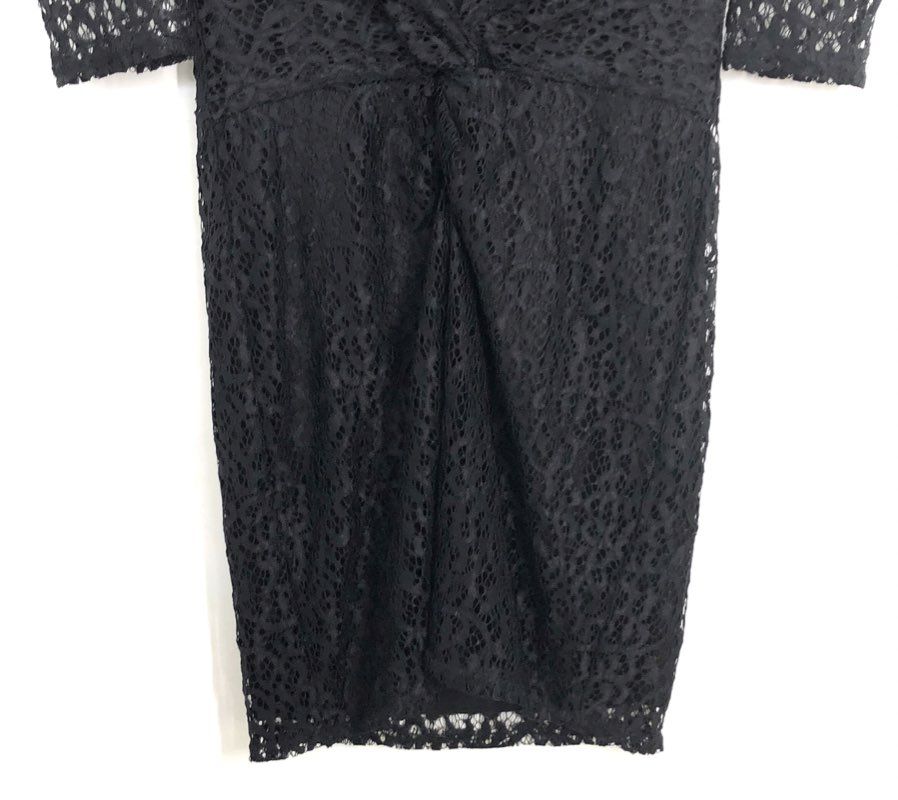 ASOS Women's Black Lace Draped Twist Front 3/4 Sleeve Sheath Dress Size 6