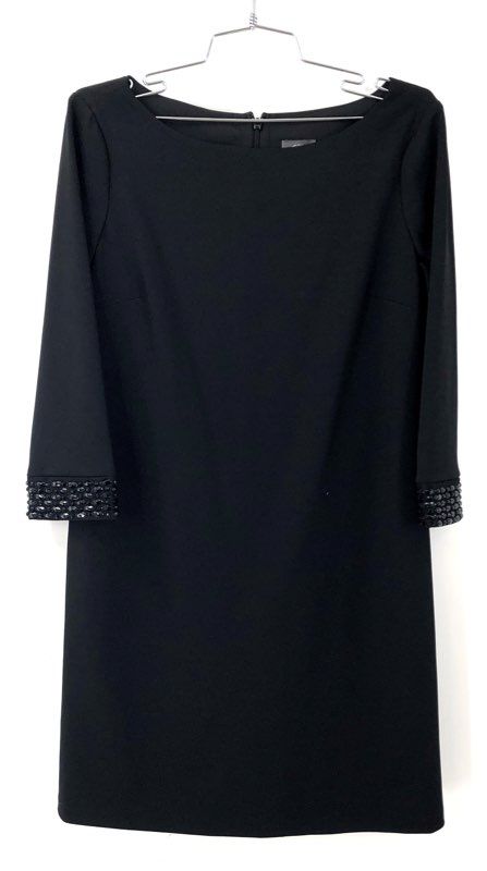 Vince Camuto Women's Sheath Dress Black Beaded Cuff Boat Neck NWT Size 8