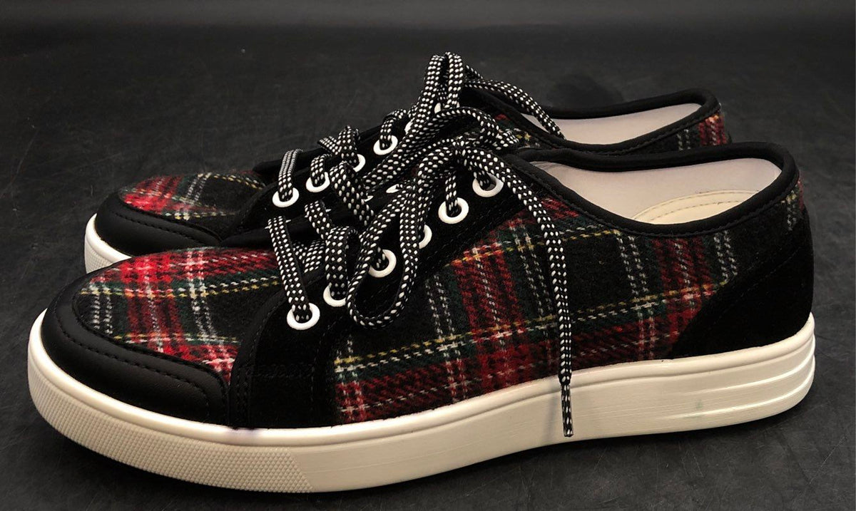 Traq by Alegria Lyra Red Plaid Suede Low Top Sneakers Womens Size 37 / US 7