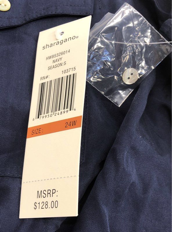 Sharagano Women's Navy Sleeveless Utility Button Front Dress Sz 24W NWT