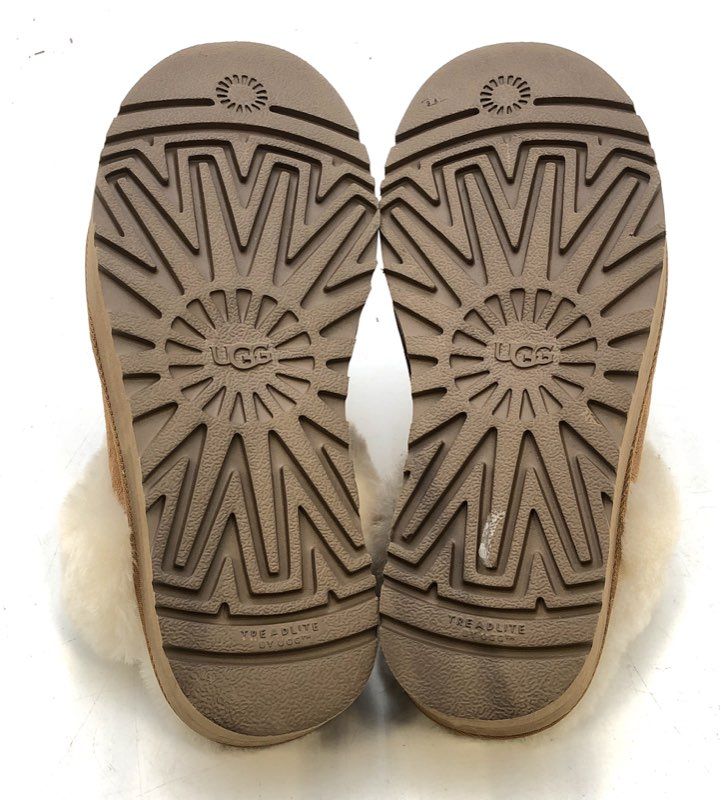 UGG Disquette Chestnut Suede Sheepskin Platform Slippers Women's Size 5