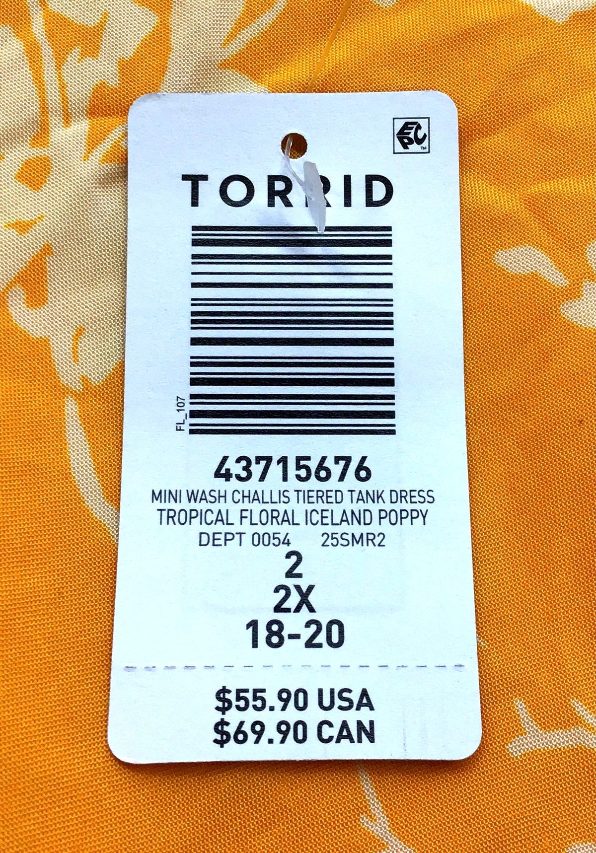 NWT Torrid Women's Orange Floral Tropical Tank Dress - Size 2X