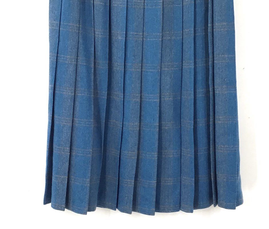 Vintage Pendleton Women's Blue Plaid Wool Pleated Skirt