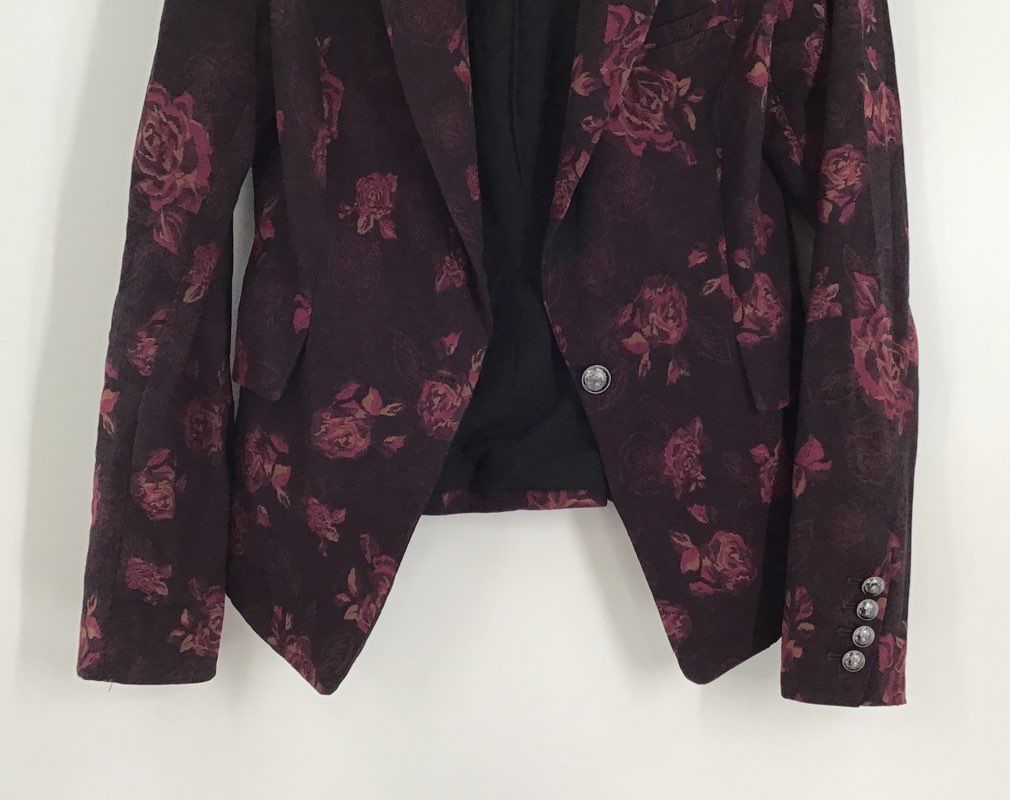 White House Black Market Women&#39;s Burgundy Floral Single-Breasted Blazer - Size 2