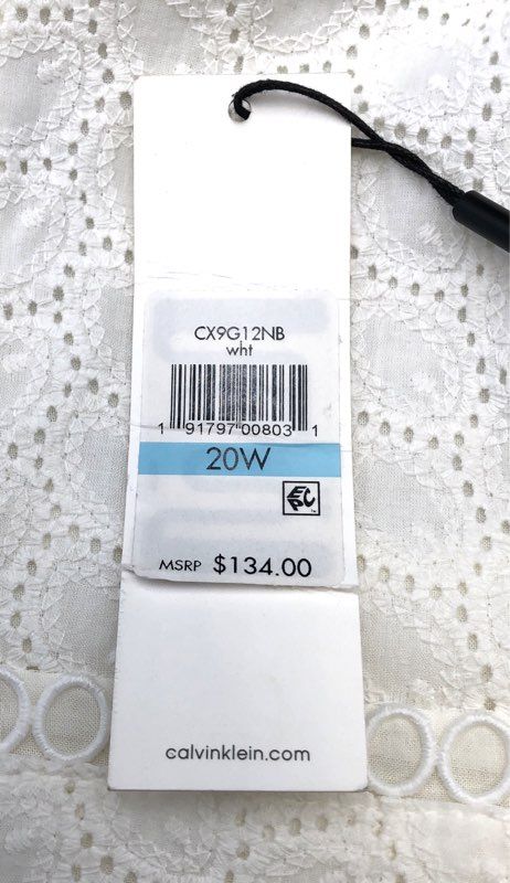 Calvin Klein Women's White Eyelet Cotton Sleeveless Dress Ladder Lace Sz 20W NWT