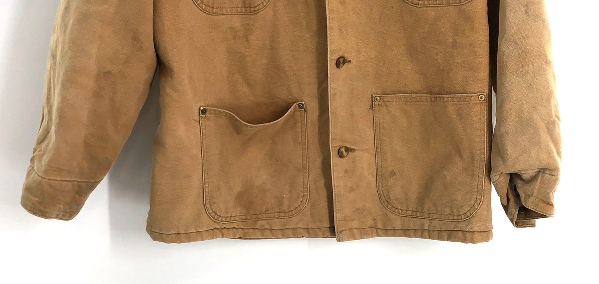 Vintage 90s Carhartt Blanket Lined Duck Michigan Chore Coat Tan Sz XL