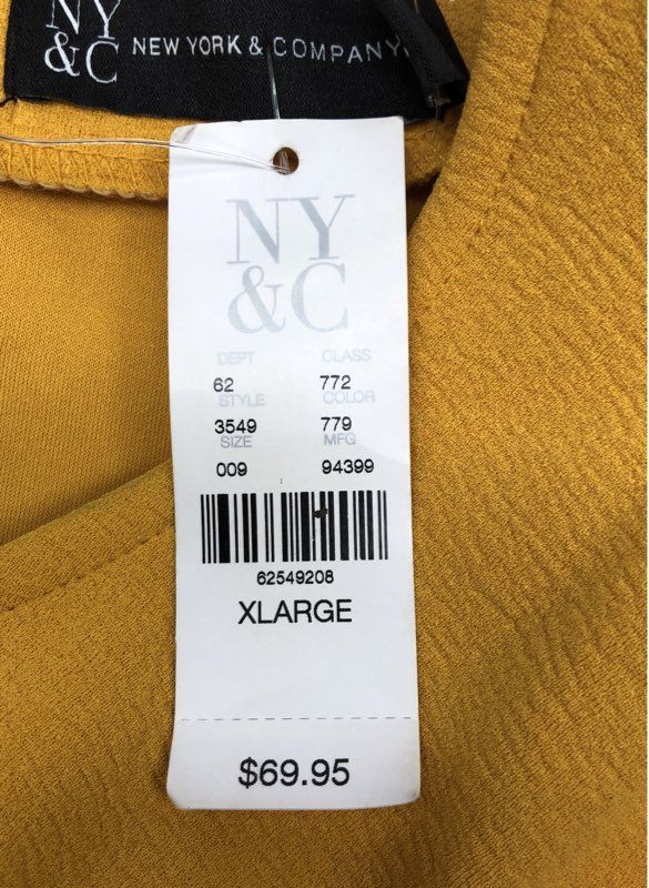 New York & Company Women's Mustard Yellow Puff Sleeve Tie Waist Dress NWT Sz XL