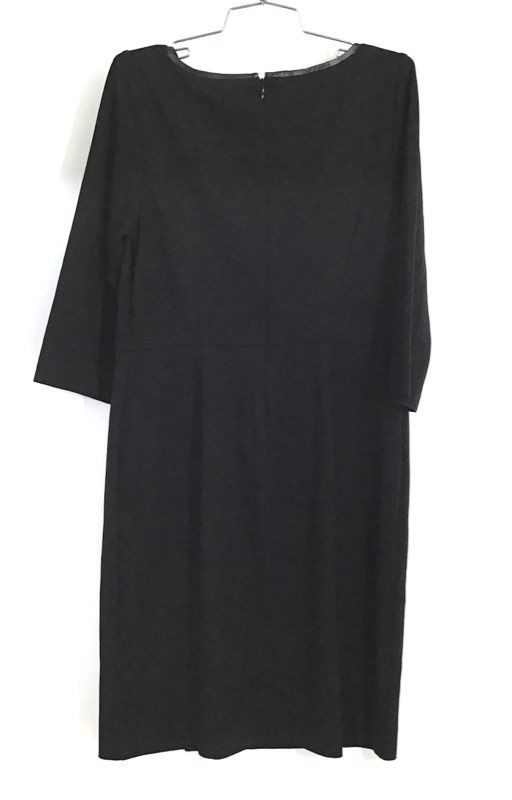Talbots Women's Black Faux Leather Trim 3/4 Sleeve Sheath Dress Sz 10P NWT