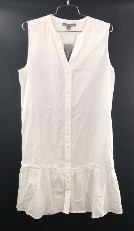 Sharagano Women's White Sleeveless Button Front Ruffle Hem Dress NWT Sz M