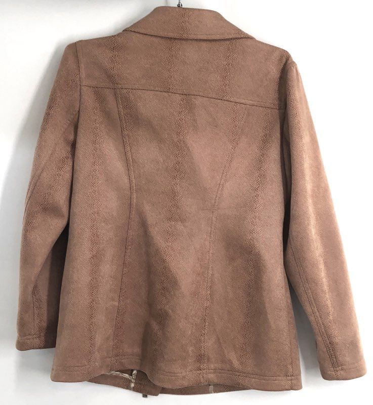 Chico's Women's Tan Snakeskin Faux Suede Asymmetrical Zip Moto Jacket Sz 0P