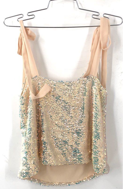 NWT Endless Rose Women's Pink Sequin Ribbon Tie Tank - Size XS