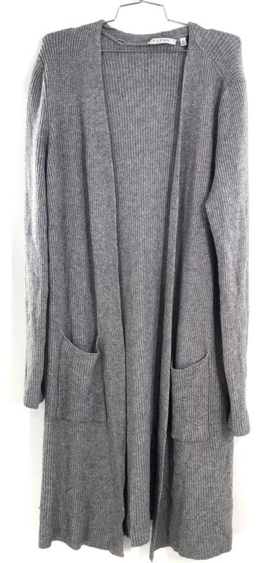 Cyrus Women's Gray Ribbed Knit Open Front Duster Cardigan Pockets Size XL