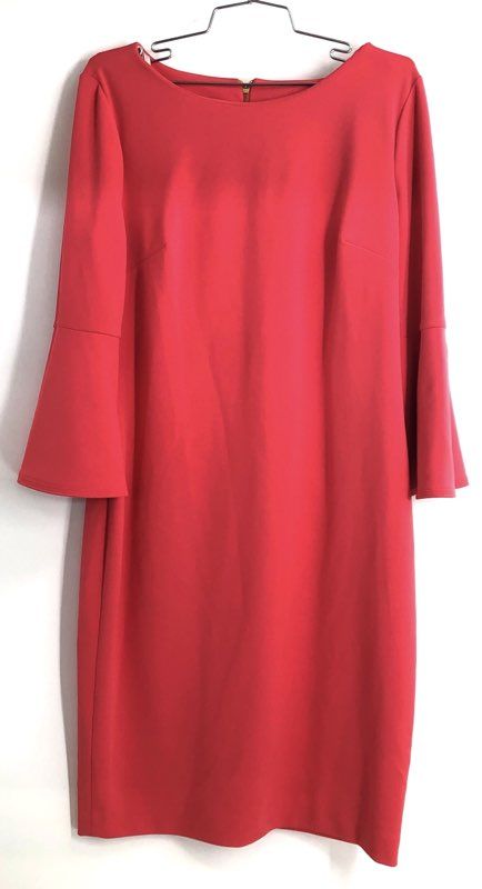 Calvin Klein Women's Red Bell Flared Sleeve Boat Neck Sheath Dress Sz 14 NWT
