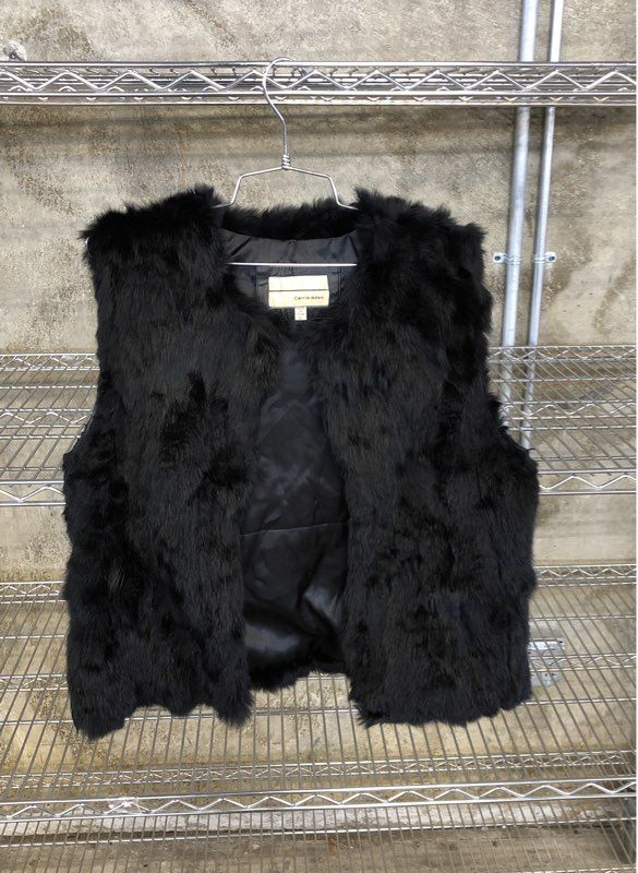 Carrie Allen Women's Vest Black Genuine Rabbit Fur Open Front Size L