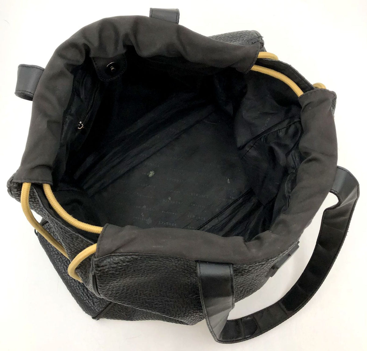 Versace Parfums Large Black Faux Leather Tote with Gold-Tone Accents