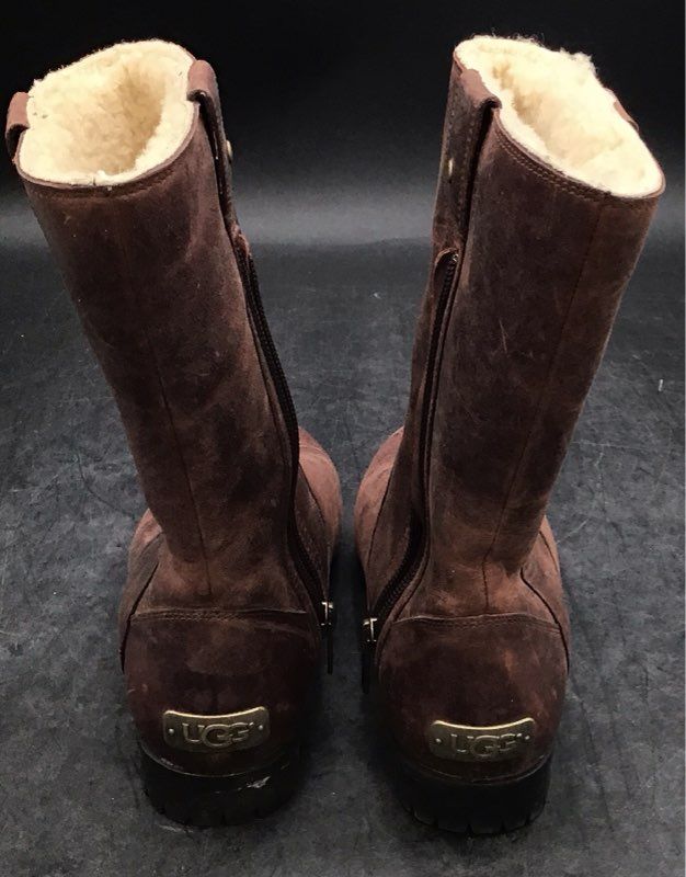 UGG 1001993 Brown Leather Shearling Lined Side Zip Boots Womens Size 6.5