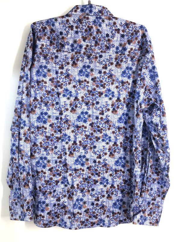 Luchiano Visconti Men's Shirt Blue Brown Floral Paisley Stretch Cotton Sz L NWT