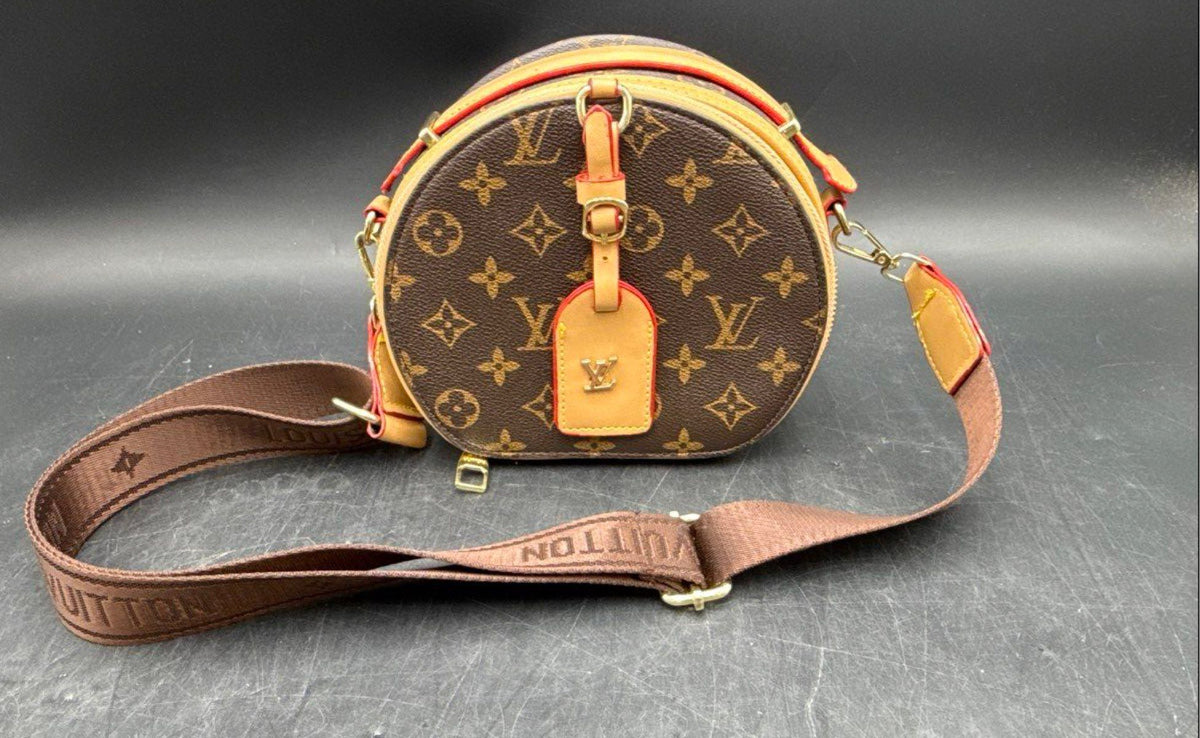 LV Inspired Monogram Print Round Circle Crossbody Bag Purse Not Authentic