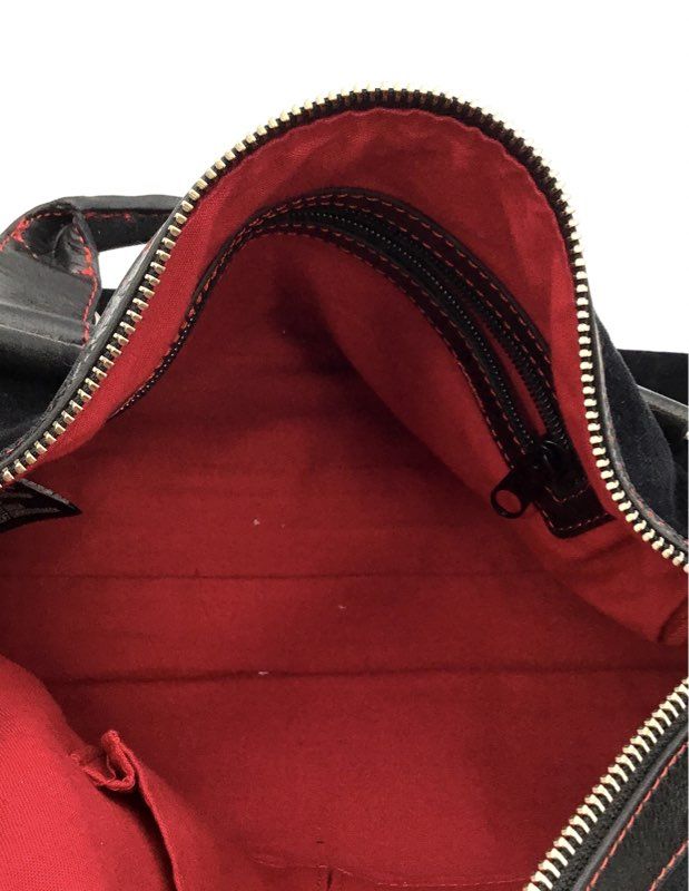 Vintage Harley Davidson Black Suede Red Logo Satchel Crossbody Bag Silver Chain